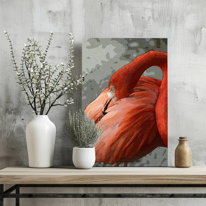 Preening Flamingo Close Up Aluminum Print