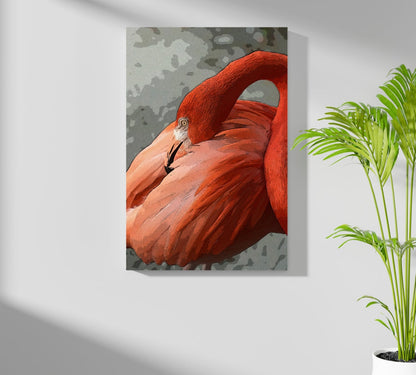 Preening Flamingo Close Up Aluminum Print