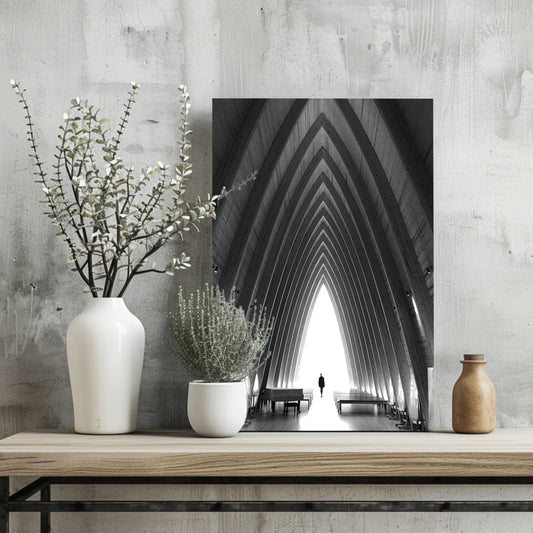 Vaulted Chapel Corridor Silhouette Aluminum Print