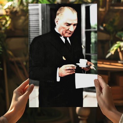 Ataturk With Tea Cup Vintage Aluminum Print