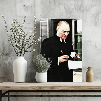 Ataturk With Tea Cup Vintage Aluminum Print