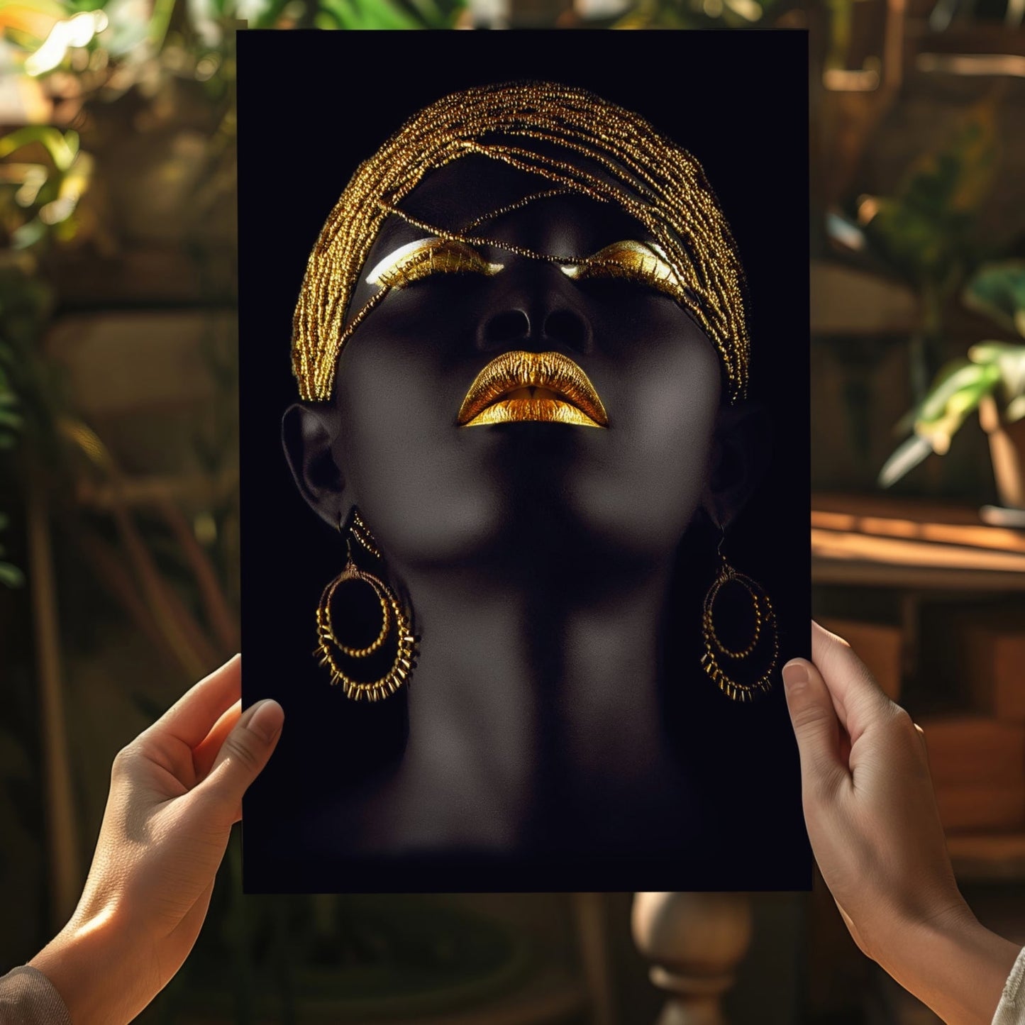 Gold Beaded Headwrap Aluminum Print