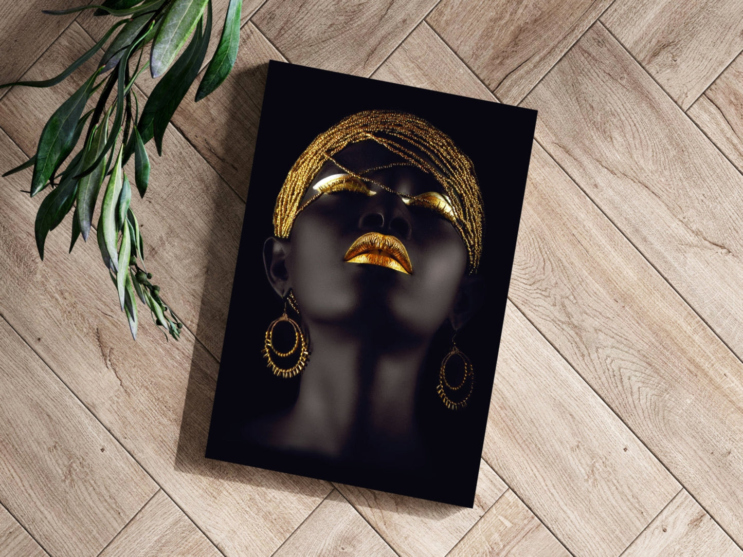 Gold Beaded Headwrap Aluminum Print