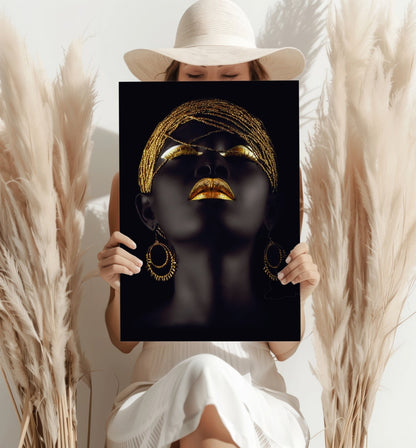 Gold Beaded Headwrap Aluminum Print