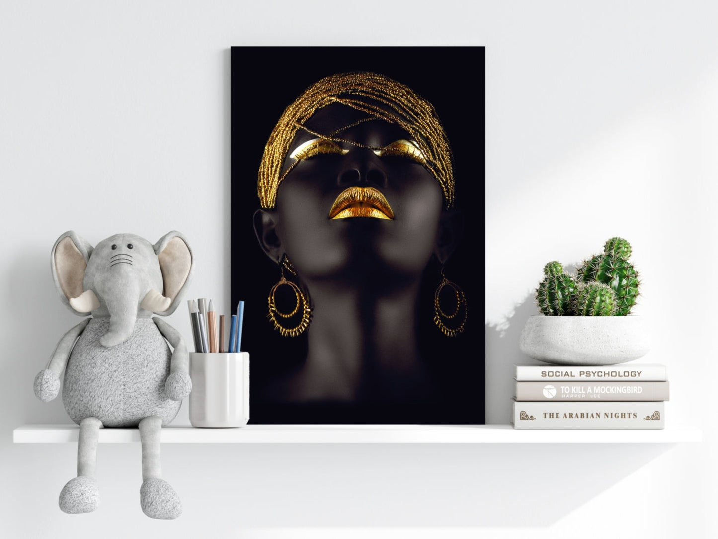 Gold Beaded Headwrap Aluminum Print