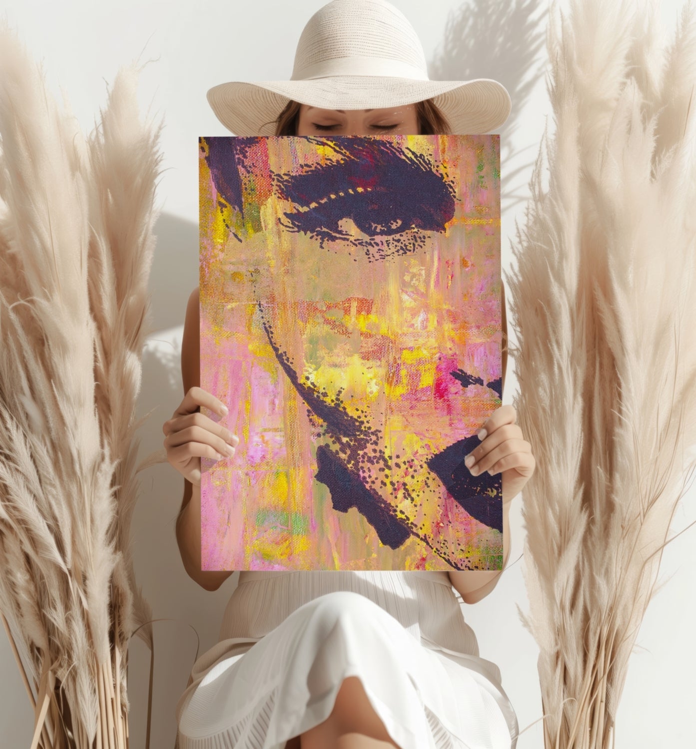 Pink Yellow Painted Face Aluminum Print