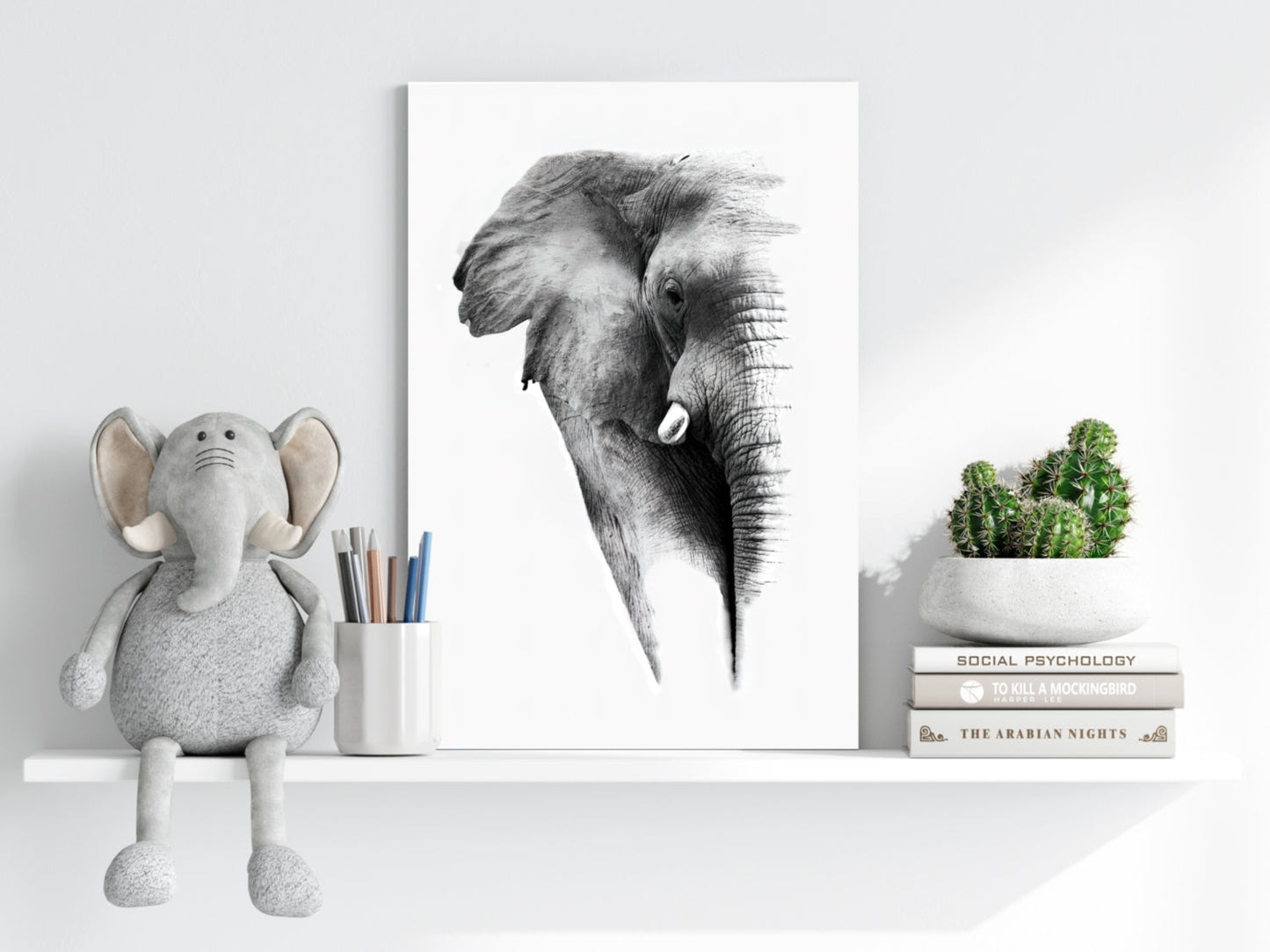 Soft Pencil Sketch Fading Elephant Head Aluminum Print