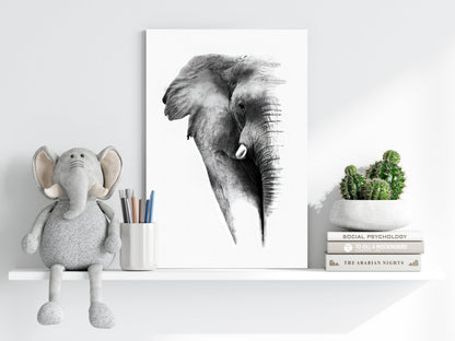 Soft Pencil Sketch Fading Elephant Head Aluminum Print