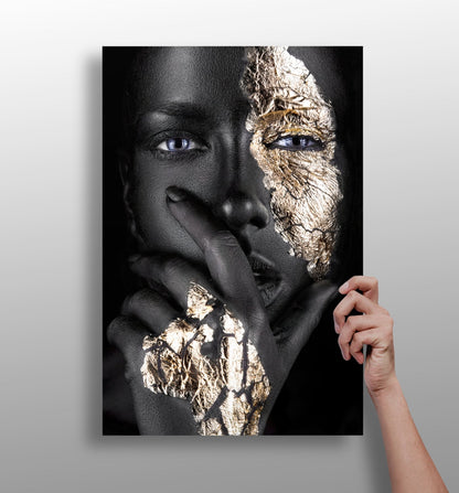 Gold Leaf Half Mask Woman Aluminum Print