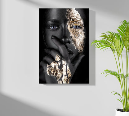 Gold Leaf Half Mask Woman Aluminum Print