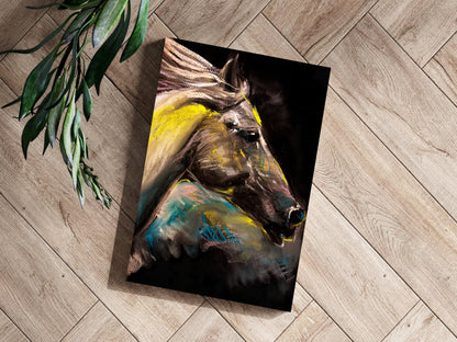 Yellow Pastel Chalk Horse on Black Aluminum Print