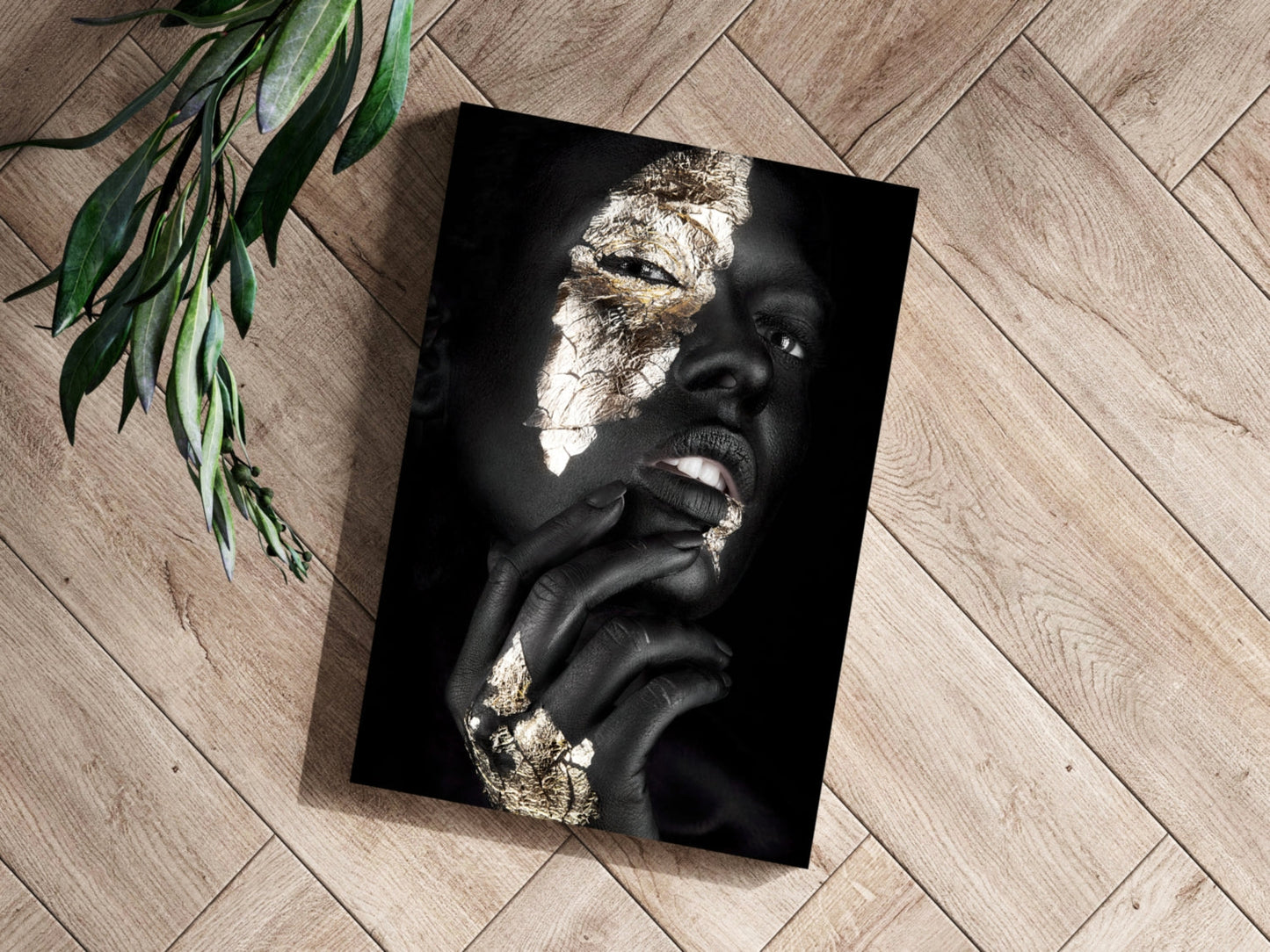 Gold Foil Cheek Pensive Woman Aluminum Print