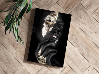 Gold Foil Cheek Pensive Woman Aluminum Print