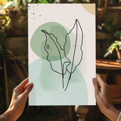 Sage Green Circles Two Leaves Line Art Aluminum Print