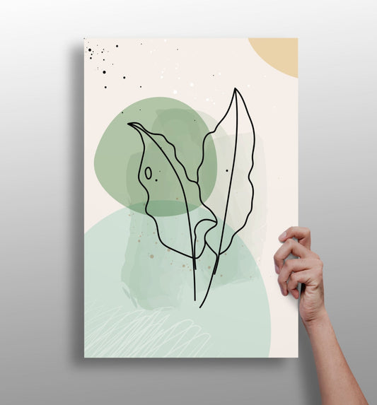 Sage Green Circles Two Leaves Line Art Aluminum Print