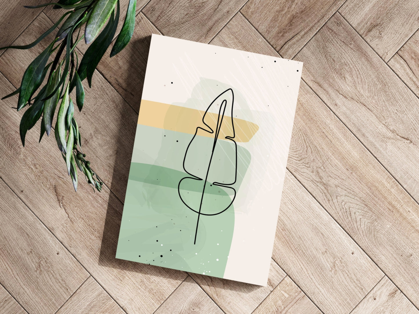 Mustard Band Sage Feather Leaf Line Art Aluminum Print