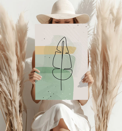 Mustard Band Sage Feather Leaf Line Art Aluminum Print