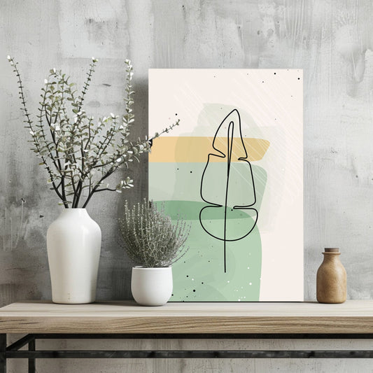 Mustard Band Sage Feather Leaf Line Art Aluminum Print