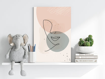 Blush And Sage Circles Abstract Lips Line Aluminum Print