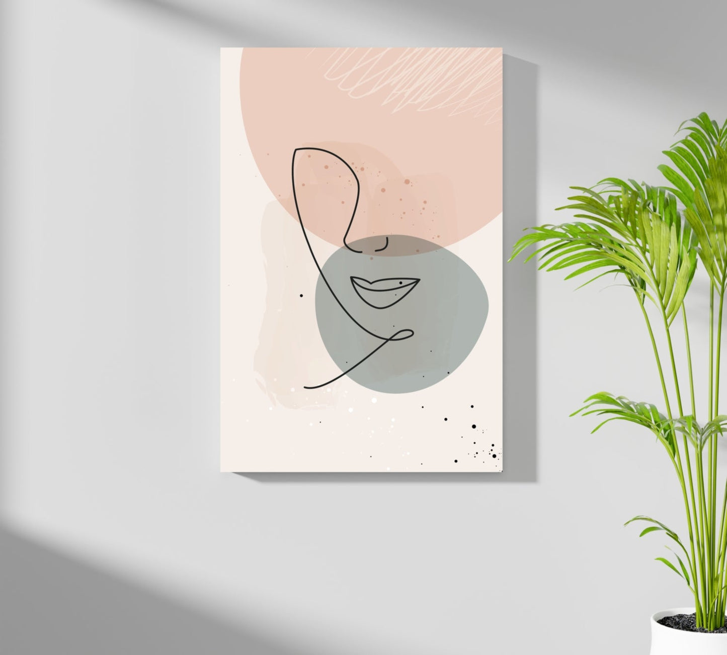 Blush And Sage Circles Abstract Lips Line Aluminum Print