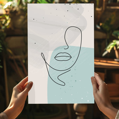 Mint Teal Block Abstract Face Line Art Aluminum Print