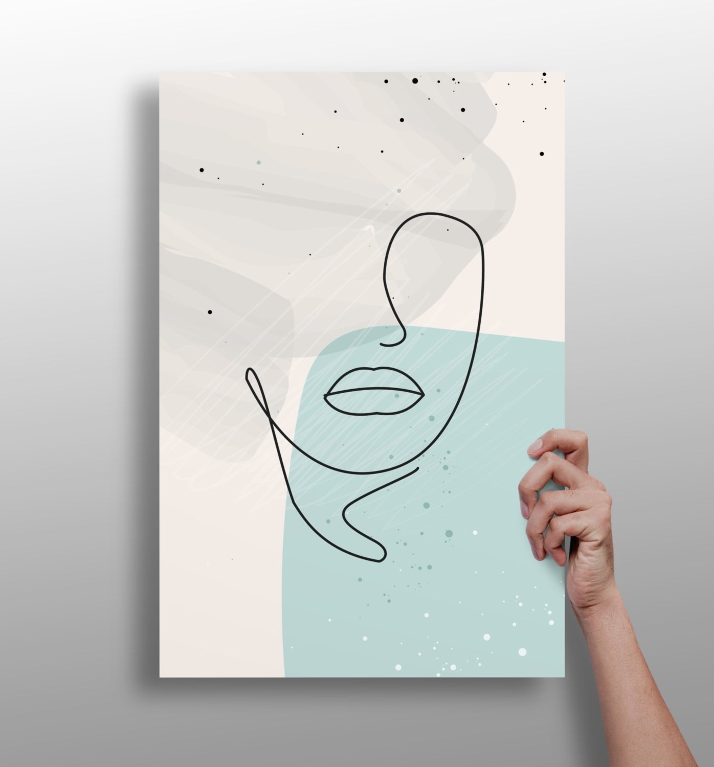 Mint Teal Block Abstract Face Line Art Aluminum Print