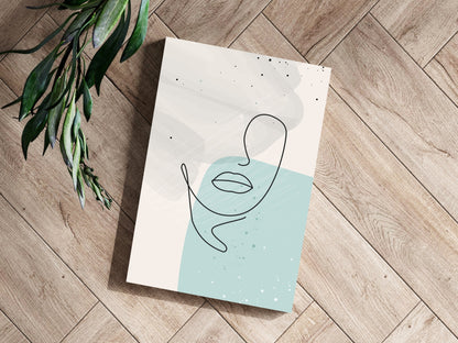 Mint Teal Block Abstract Face Line Art Aluminum Print