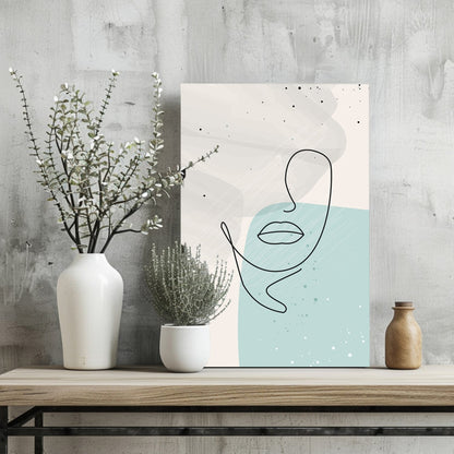 Mint Teal Block Abstract Face Line Art Aluminum Print