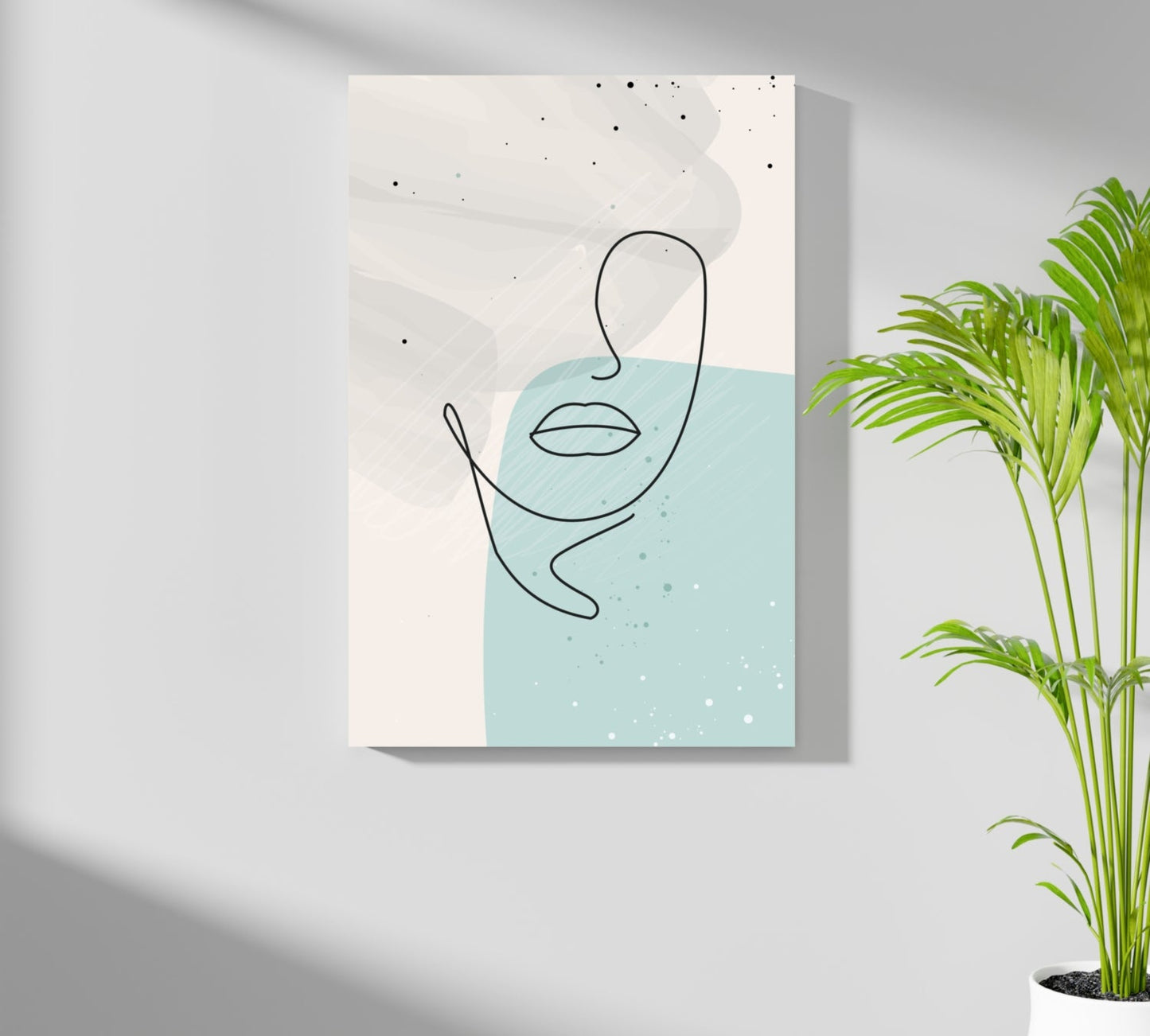 Mint Teal Block Abstract Face Line Art Aluminum Print
