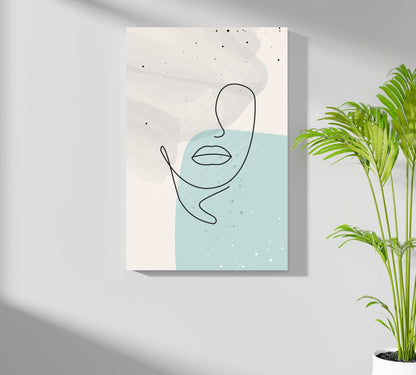 Mint Teal Block Abstract Face Line Art Aluminum Print