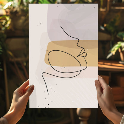 Mustard Band Minimal Face Profile Line Aluminum Print