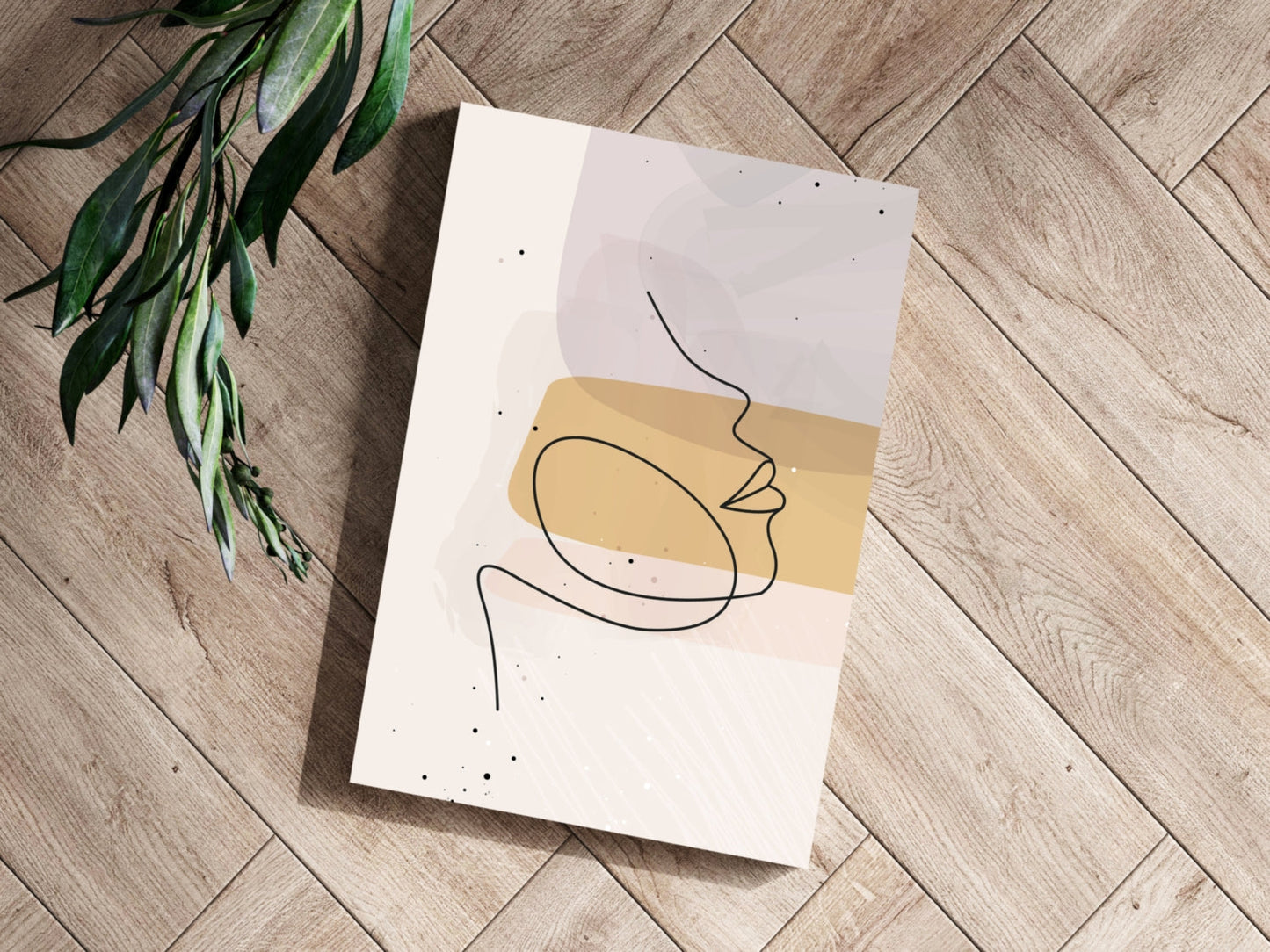 Mustard Band Minimal Face Profile Line Aluminum Print