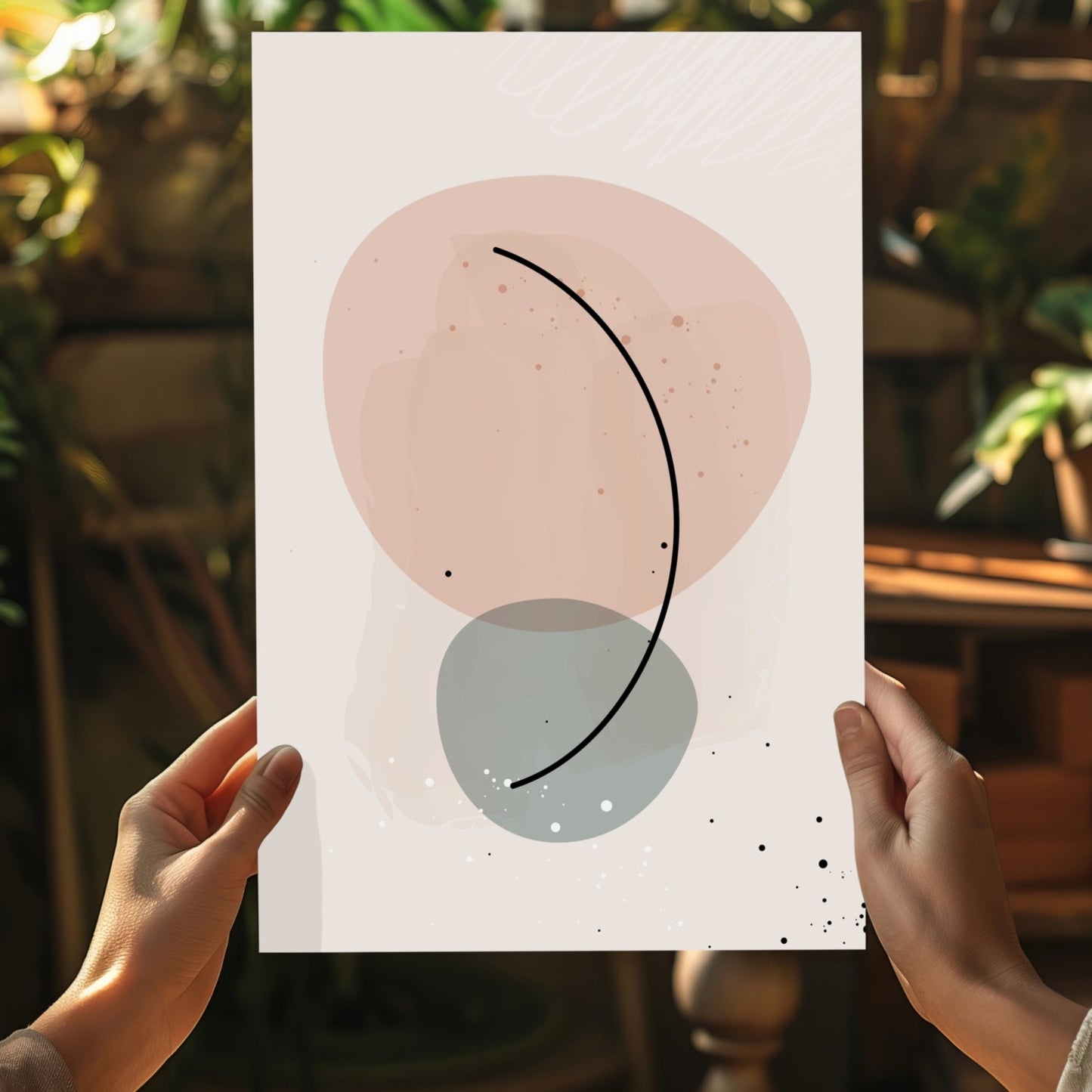 Blush And Sage Pebbles Black Arc Line Aluminum Print