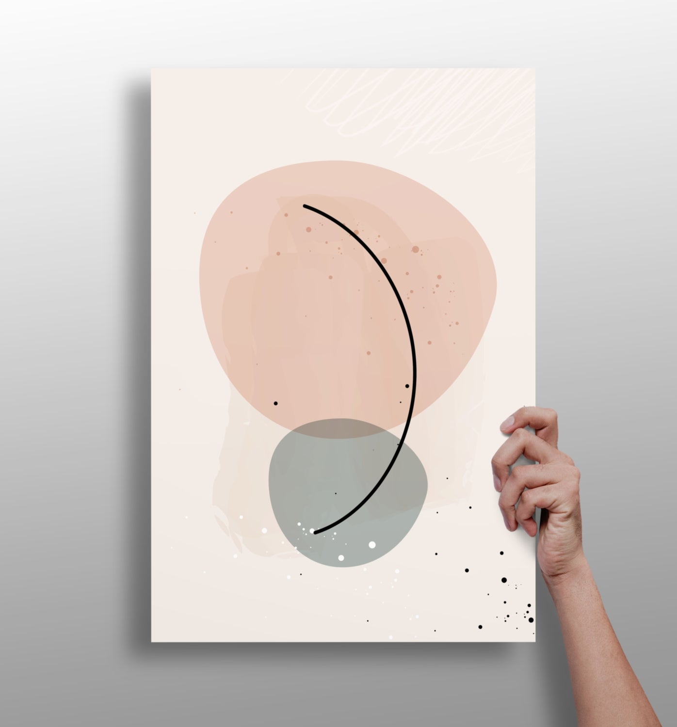 Blush And Sage Pebbles Black Arc Line Aluminum Print