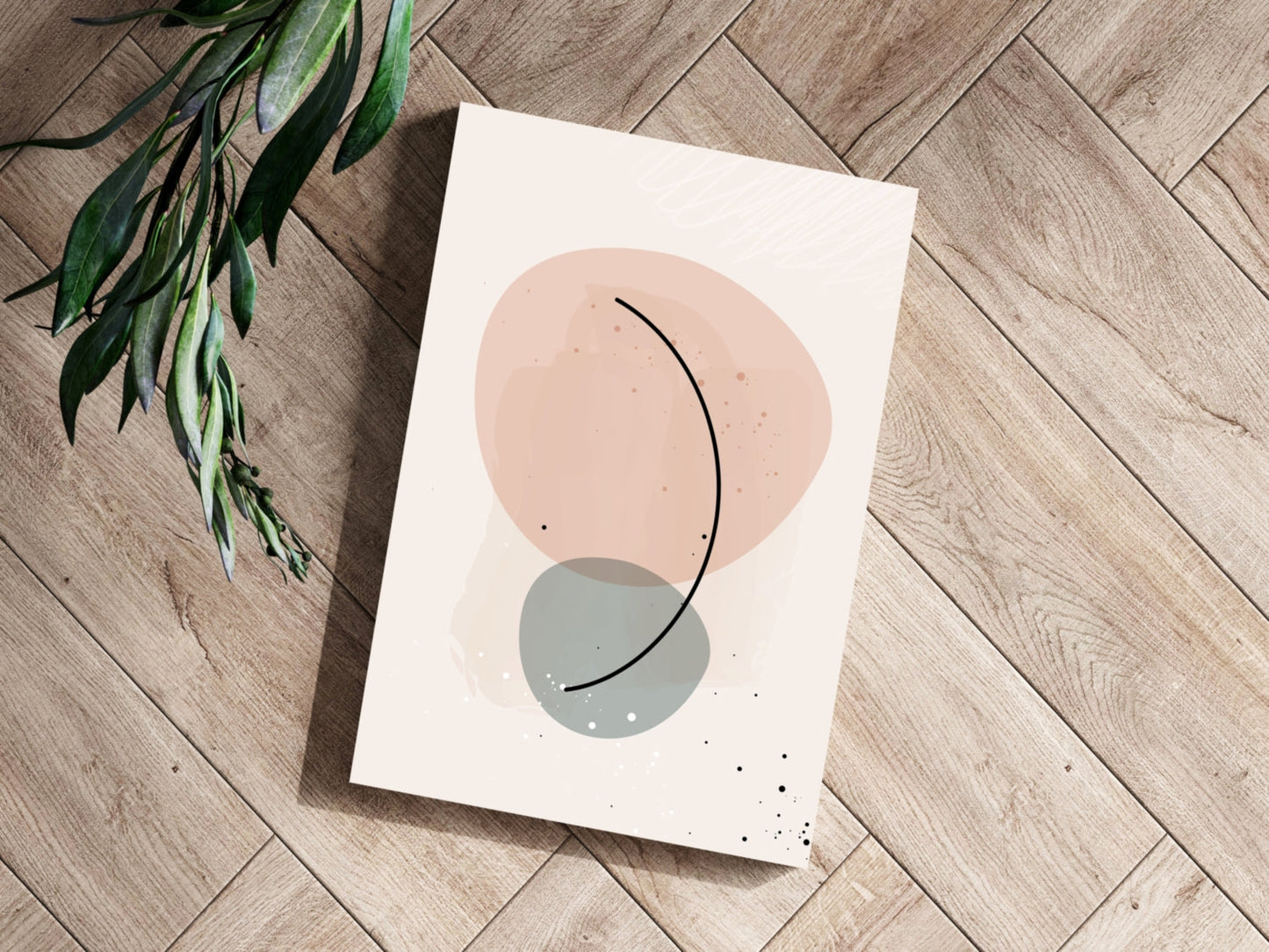 Blush And Sage Pebbles Black Arc Line Aluminum Print