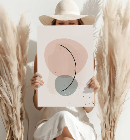 Blush And Sage Pebbles Black Arc Line Aluminum Print