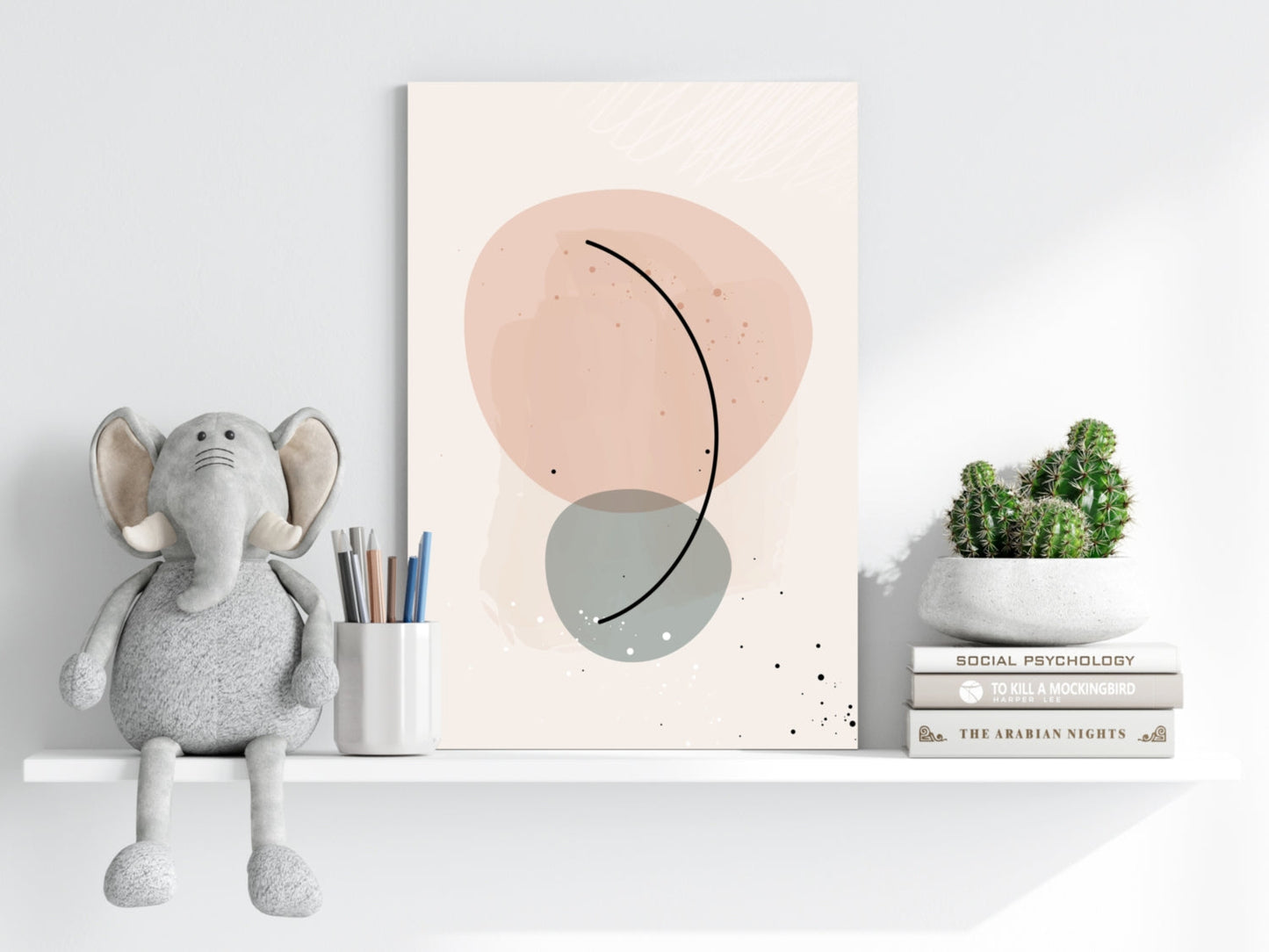 Blush And Sage Pebbles Black Arc Line Aluminum Print