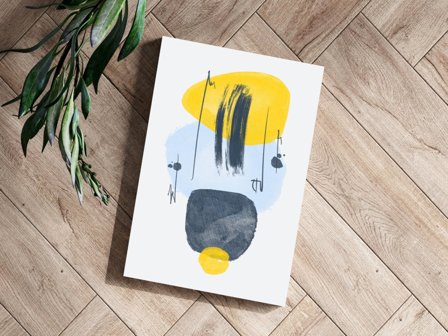 Yellow Ellipse Ink Streaks Aluminum Print