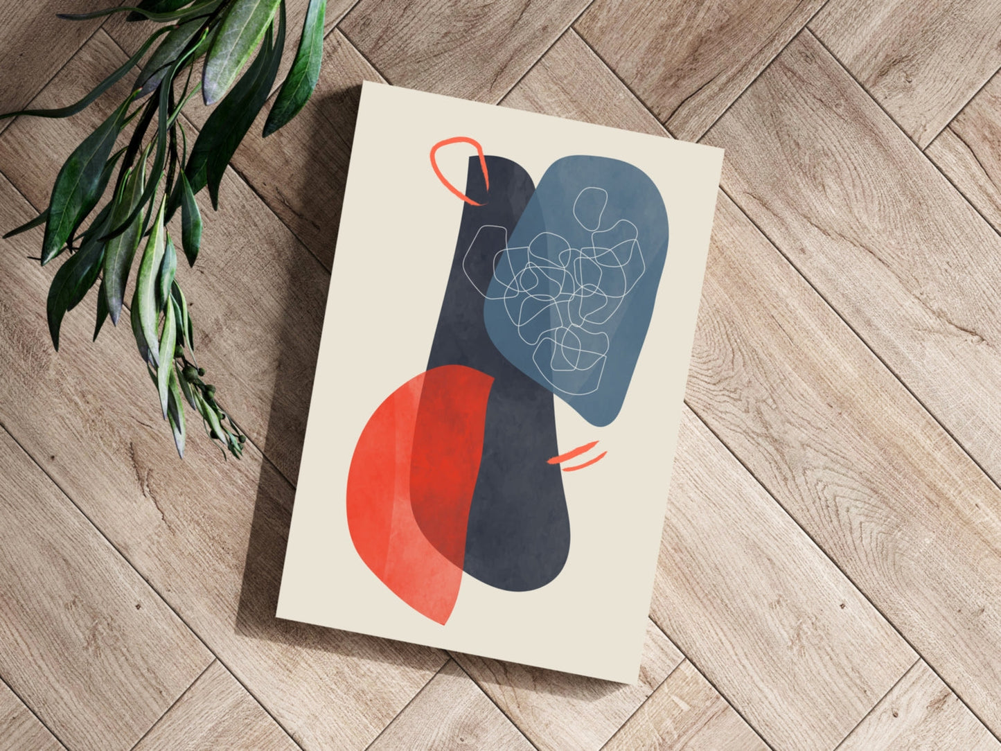 Navy Scribble Knot Red Crescent Aluminum Print