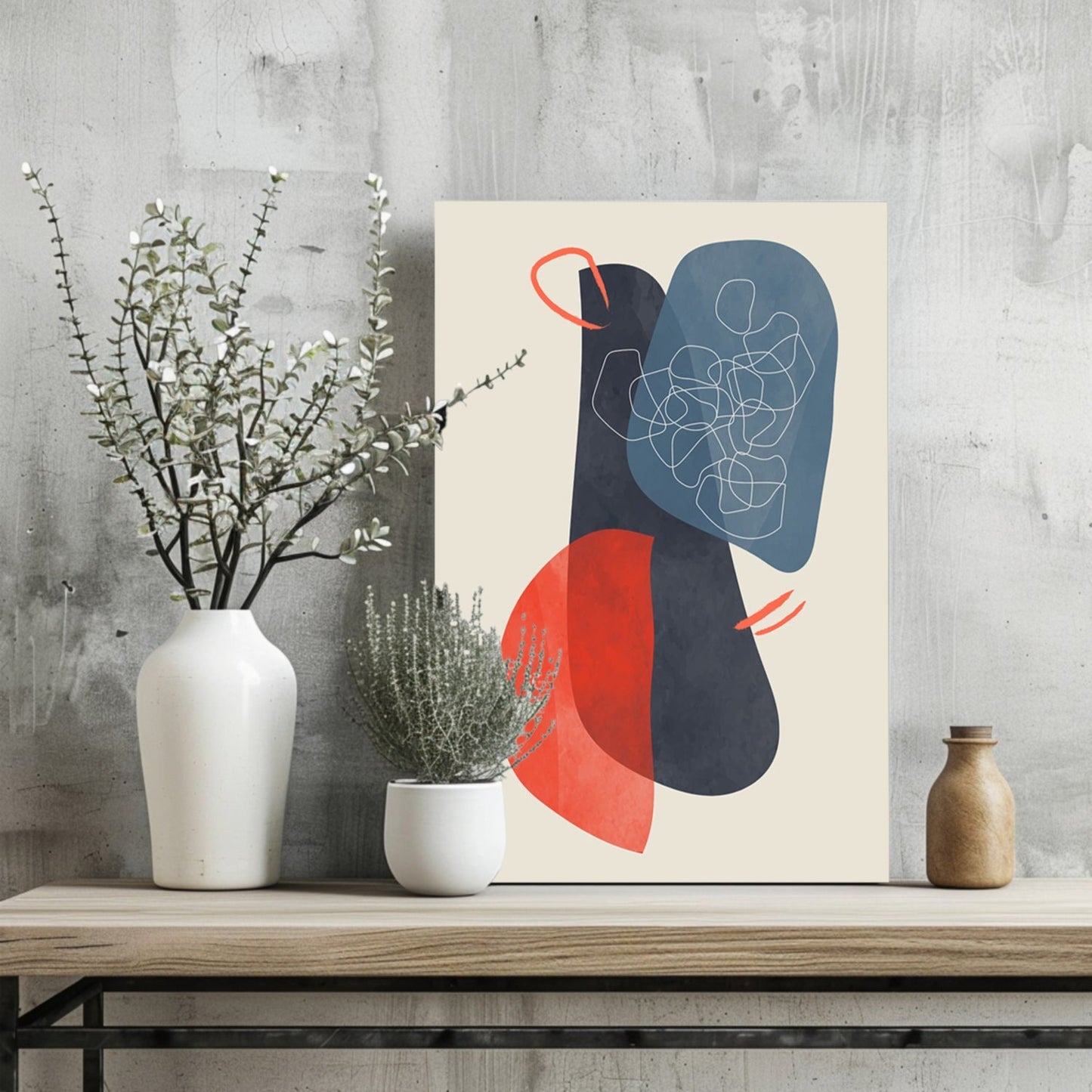 Navy Scribble Knot Red Crescent Aluminum Print