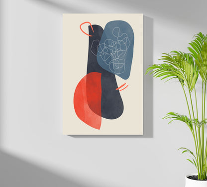 Navy Scribble Knot Red Crescent Aluminum Print