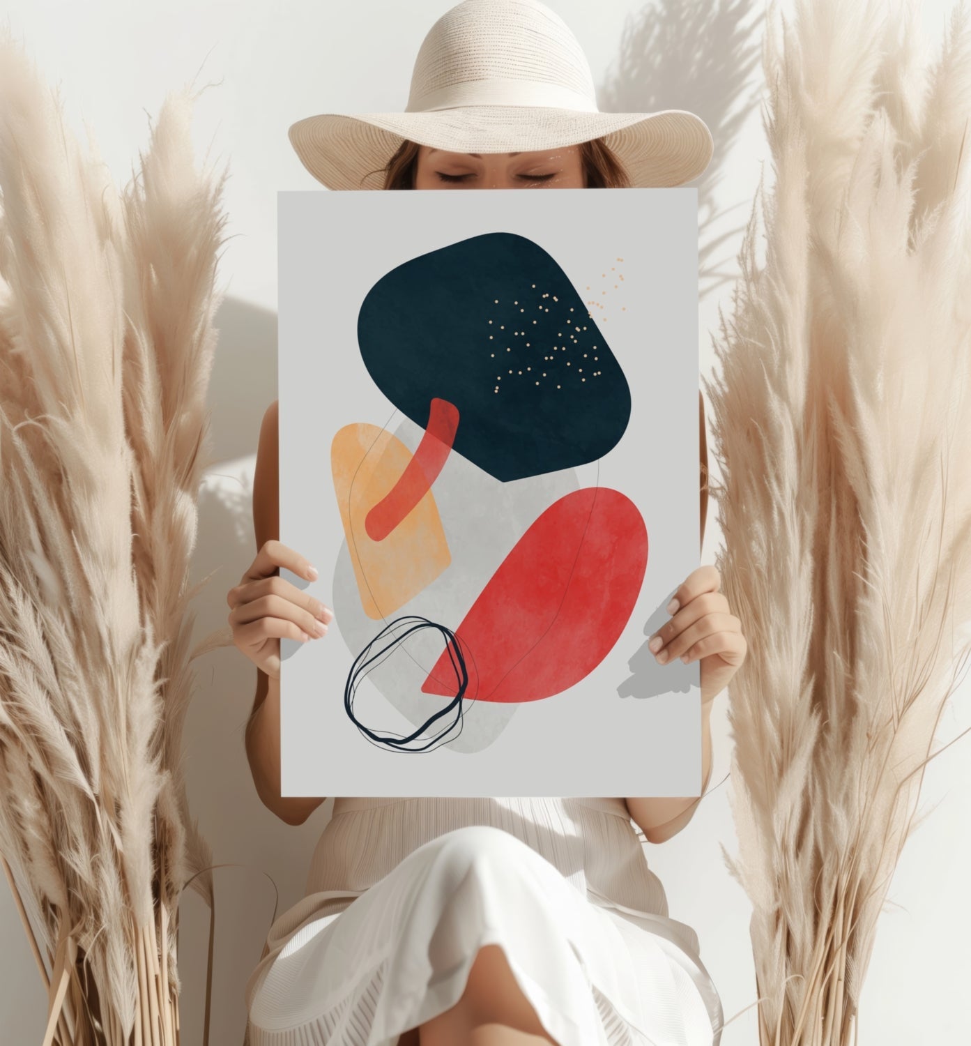 Navy And Red Organic Blobs Abstract Aluminum Print