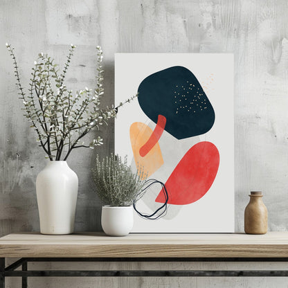 Navy And Red Organic Blobs Abstract Aluminum Print
