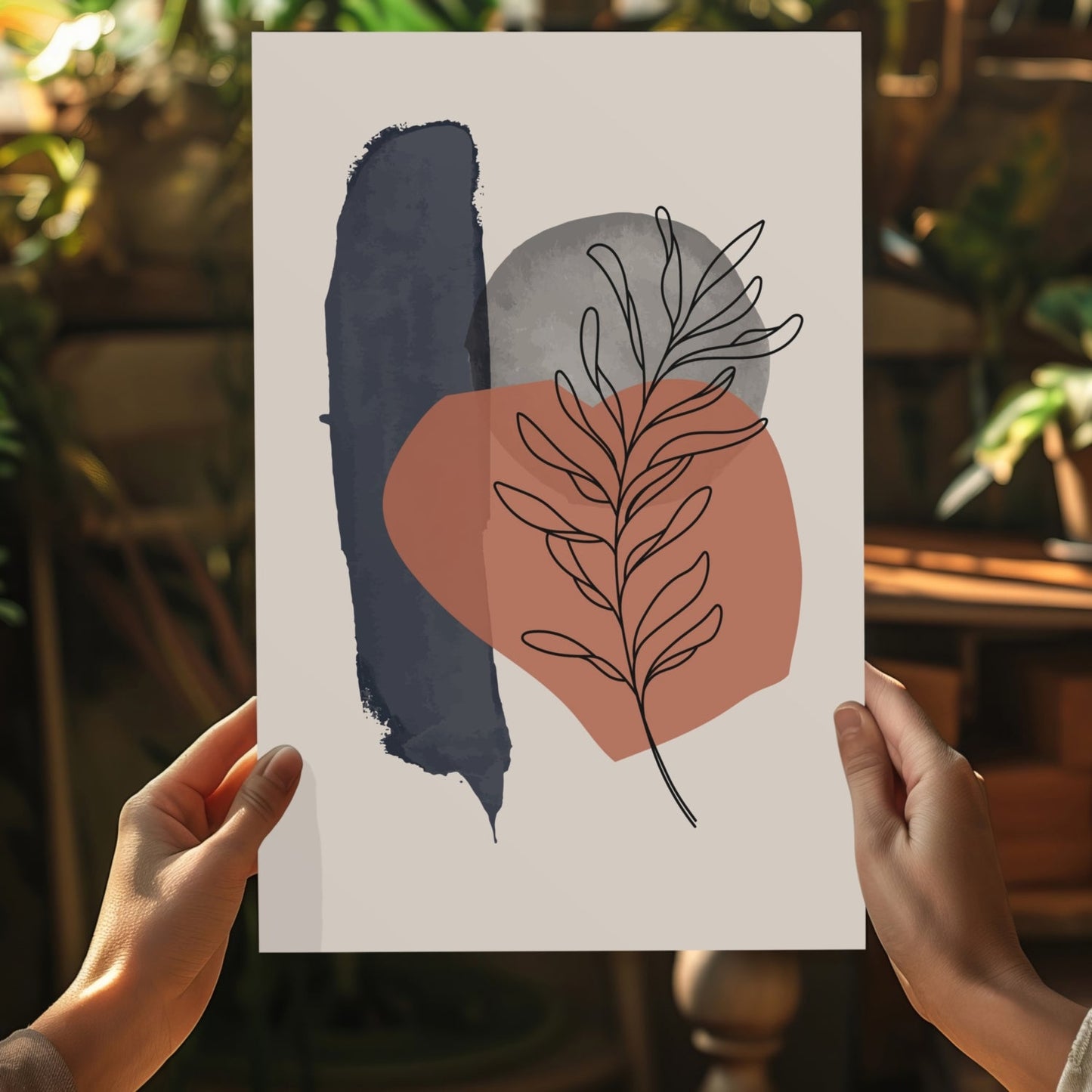 Terracotta Circle Leaf Line Art Aluminum Print