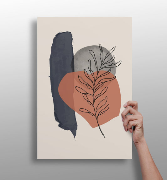 Terracotta Circle Leaf Line Art Aluminum Print
