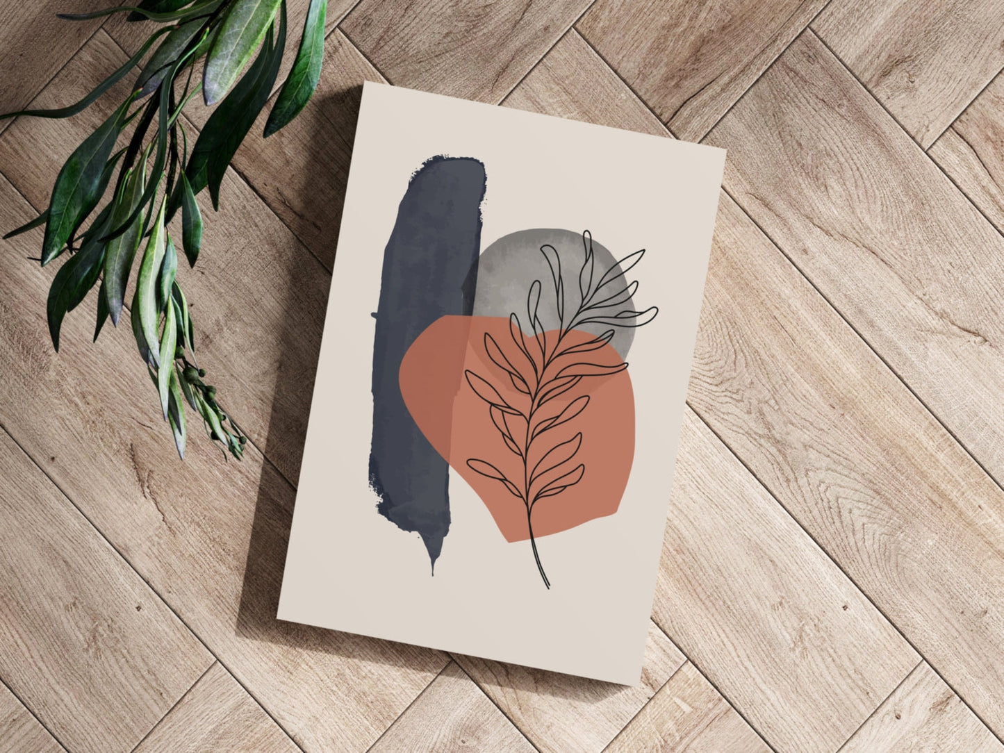 Terracotta Circle Leaf Line Art Aluminum Print