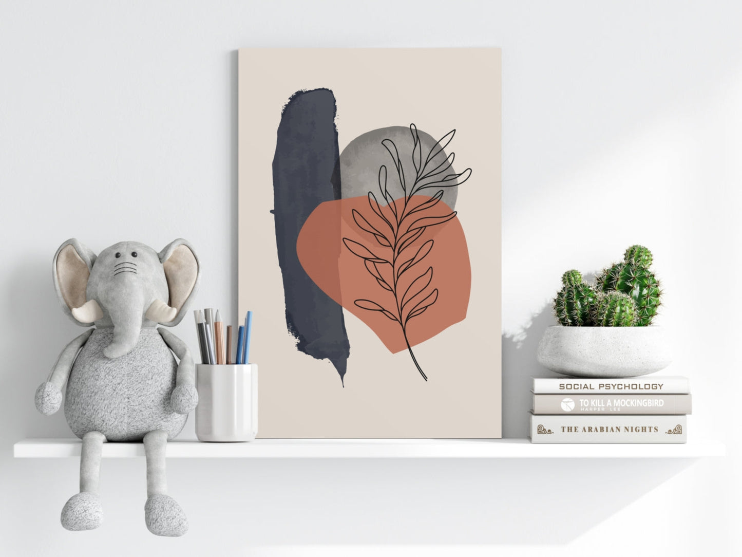 Terracotta Circle Leaf Line Art Aluminum Print