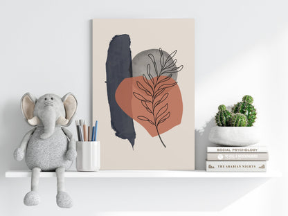 Terracotta Circle Leaf Line Art Aluminum Print
