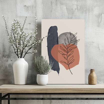 Terracotta Circle Leaf Line Art Aluminum Print
