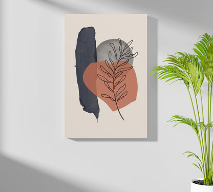 Terracotta Circle Leaf Line Art Aluminum Print